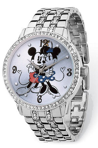 Disney's Romantic Mickey and Minnie Mouse Watch with a Halo of Sparkling Crystals