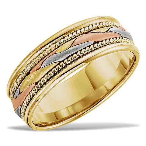 Yellow Gold Tri Gold Wedding Rings Three Strand, Tri-color 14k