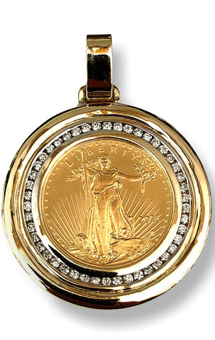 Men's 1/4 ounce USA Golden Eagle Coin and Diamond Pendant, 3/4 ctw Diamonds