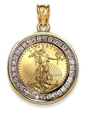 Lady Liberty Gold Coin and Diamond Pendant, Genuine USA Coin, 1/2 ctw Diamonds