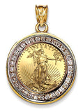 Lady Liberty Gold Coin and Diamond Pendant, Genuine USA Coin, 1/2 ctw Diamonds