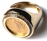 Men's Diamond and Gold Coin Ring featuring a Genuine USA Liberty Gold Quarter Eagle