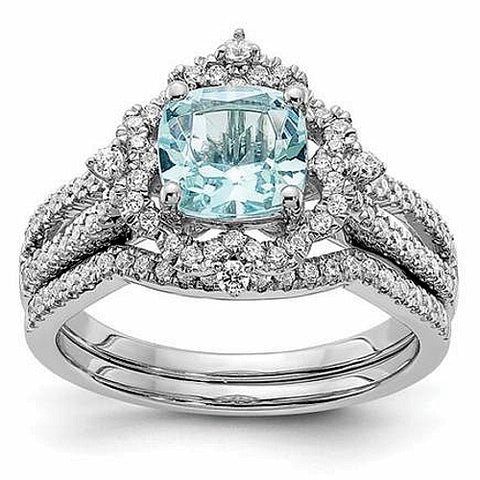 Vintage Aquamarine and Diamond Engagement Rings and Matching Diamond Wedding Band