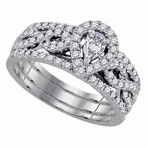 Vintage Diamond Bridal Set, 3 Ring Design, Engagement Ring, Wedding Band and Guard Ring