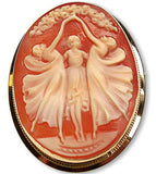 Three Graces Hand Carved Shell Cameo Brooch-Pendant in 14k Gold