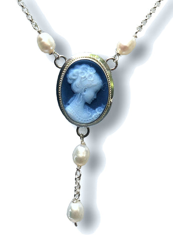 Cameo Necklace Accented by Freshwater Pearls