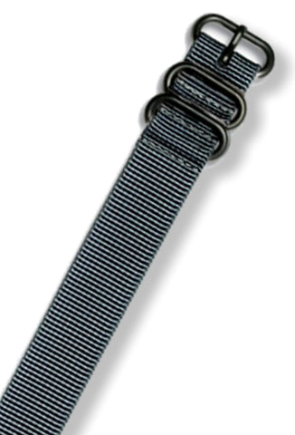 MilSpec Grey Ballistic Nylon PVD Black Buckle Watch Band, 20mm or 22mm