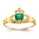 Claddagh Ring, 14k Gold, Set with Irish Green Heart