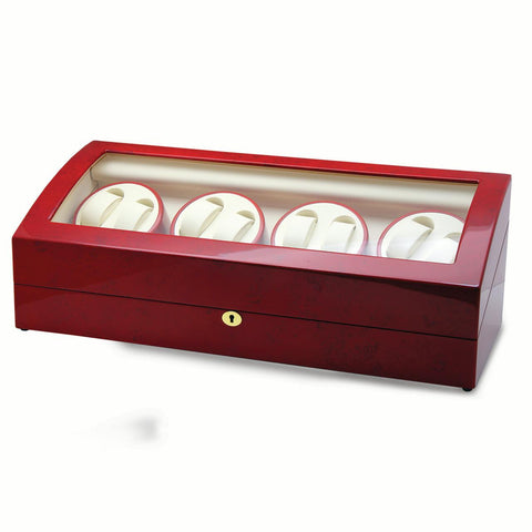 8 Watch Jewelry Case and Watch Winder, Red Cherrywood Finish by Rotations