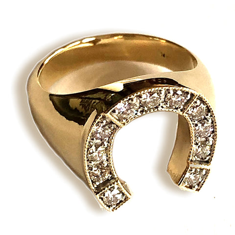 Men's Heavy, Solid 14k Gold, Diamond Horseshoe Ring, 1/2 carat total Diamond weight