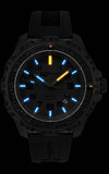 Isobrite ISO201 - Tritium T100 Military Watch, Shatterproof Armourglass, 200M WR, Black Dial, Black Silicone Band
