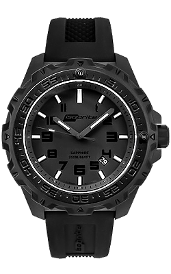 Isobrite ISO201 - Tritium T100 Military Watch, Shatterproof Armourglass, 200M WR, Black Dial, Black Silicone Band