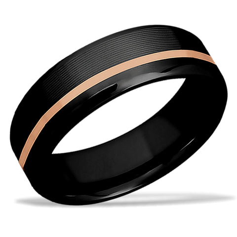 Hidden Blush Black Zirconium and 14k Rose Gold Wedding Band by Lashbrook