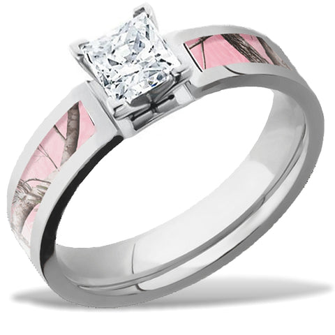 Lashbrook Real Tree Pink Camo Engagement Ring with 1/2 carat Princess Cut Diamond