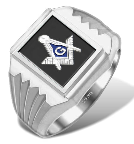 Masonic Sterling Silver Ring – Blue Square & Compass, Freemasonry Gift