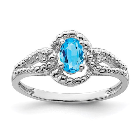 Genuine Blue Topaz and Genuine Diamond Ring - December Birthstone Ring