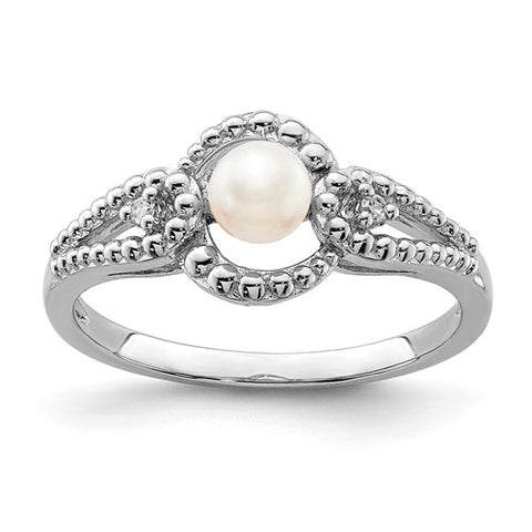Genuine Cultured Pearl and Diamond Ring - June Birthstone Ring