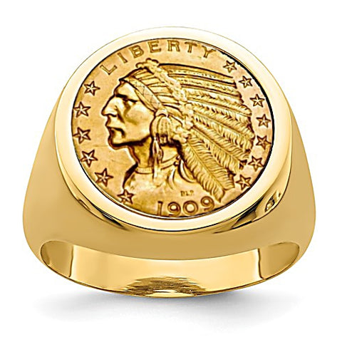 Men's Rare Half Eagle Large Gold Coin Ring, Genuine USA $5.00 Coin, Heavy 14k Gold Ring