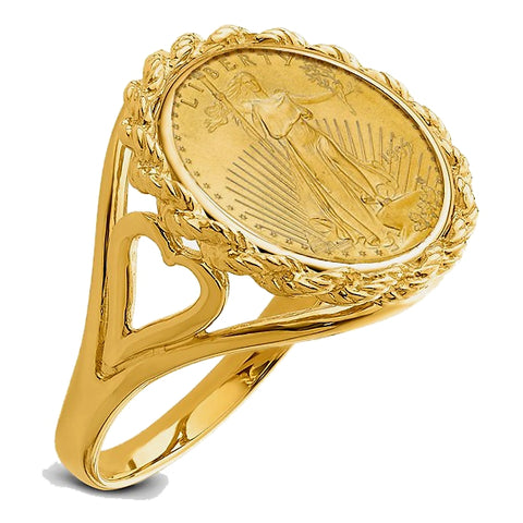 Women's Walking Liberty Gold Coin Ring, USA 1/10th Ounce in 14k Mounting