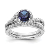One Carat Sapphire Solitaire in a Diamond Halo Bridal Set, 14k White Gold