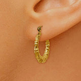 14k Gold Bamboo Hoop Earrings, Small 1/2 inch or 13mm Diameter