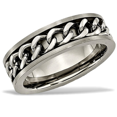 Titanium Wedding Band with Chain Inlay by CHISEL, 7mm, model TB251