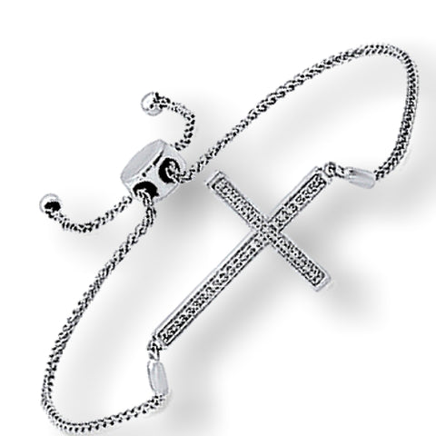 Syndy's Diamond Cross Bracelet, Sterling Silver, Bolo Style Chain Bracelet