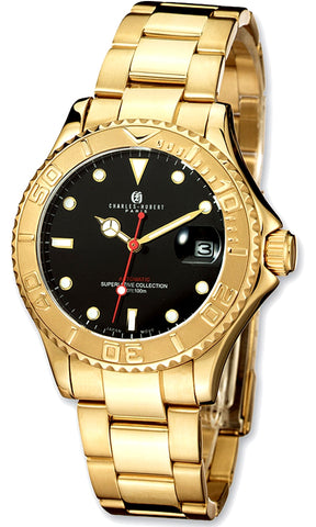 Charles-Hubert Paris Superlative Goldtone Automatic Sport Watch,  Black Dial, XWA2629