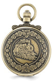Railroad Pocket Watch, Antiqued Steam Engine Closing Cover Design