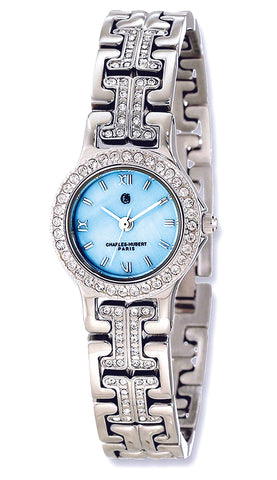 Charles-Hubert Paris Dazzling Crystal Bracelet Watch with Interchangeable Bezels, Blue MOP Dial