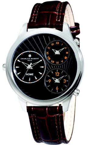 Triple Time Zone Pilot's Watch, Charles-Hubert Paris, Black Dial, Leather Strap XWA4800