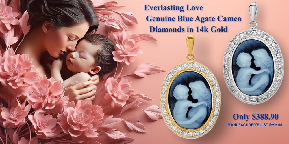 14k Gold and Diamond Everlasting Love Cameo Pendant